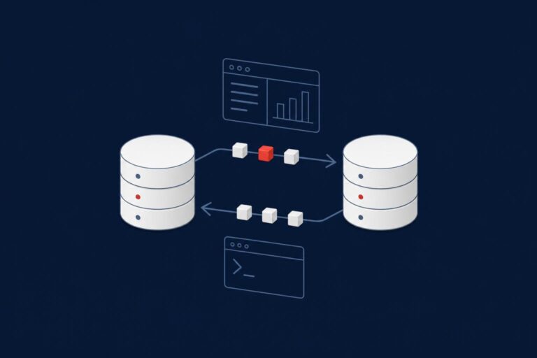 Two databases syncing changed blocks, representing SQL Server Change Tracking