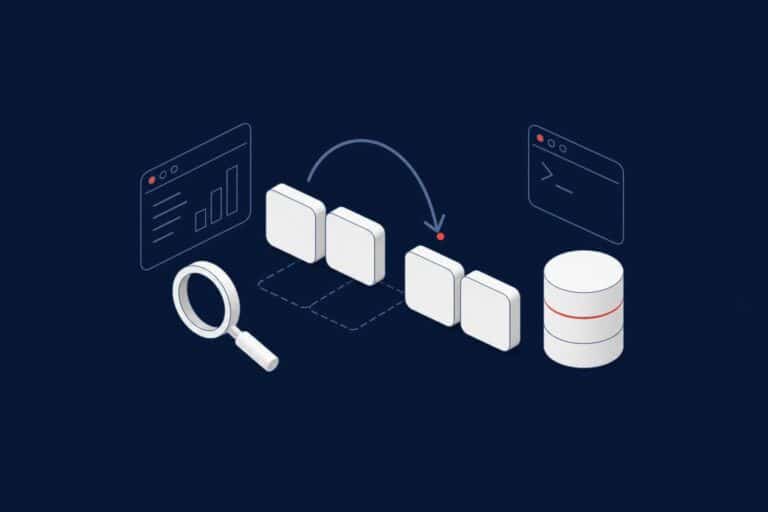 Blank tiles being reordered next to a database cylinder and a magnifier, representing SQL Server collation and sort order