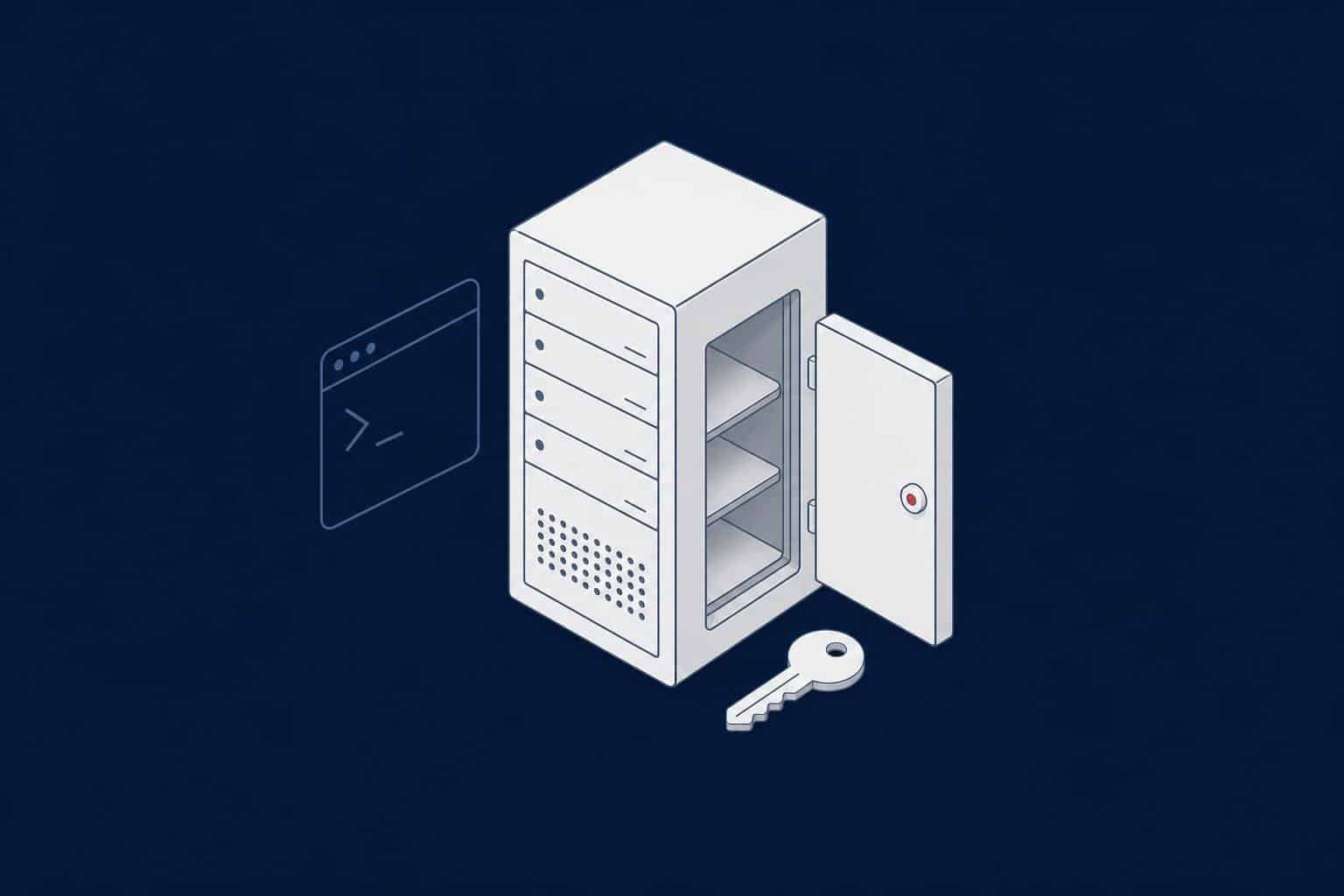 Server with a small reserved side door and a key, representing the SQL Server Dedicated Admin Connection