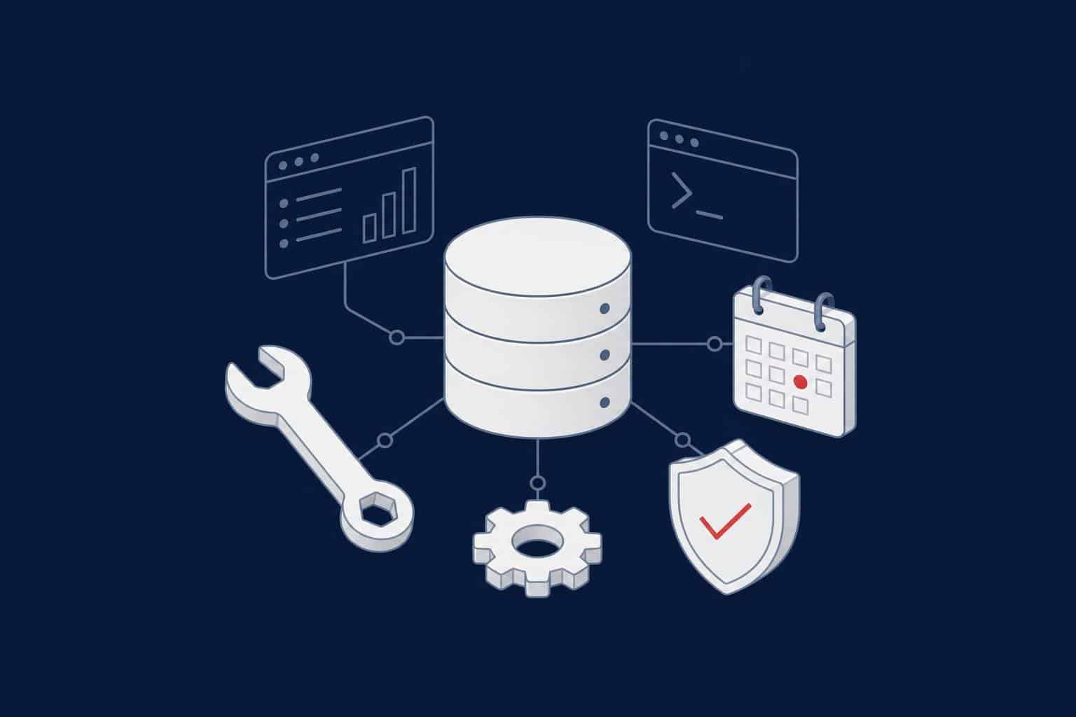 SQL Server maintenance plan tasks scheduled around a database: backups, integrity checks, statistics and indexes