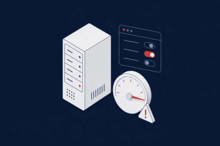 Server with a dial pushed to the limit and a warning sign, representing the SQL Server priority boost setting