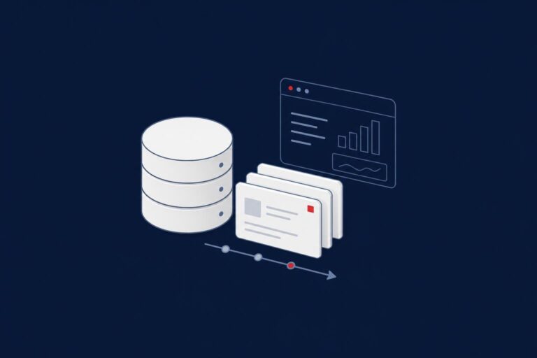 Database with a timeline of stored query cards, representing SQL Server Query Store