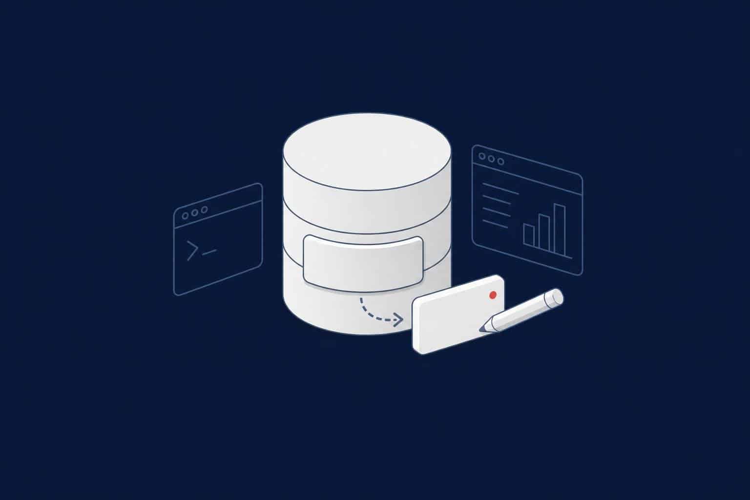 Database with its label being replaced, representing renaming a SQL Server database