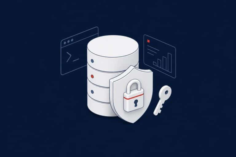 SQL Server database with a shield, padlock and key representing security hardening