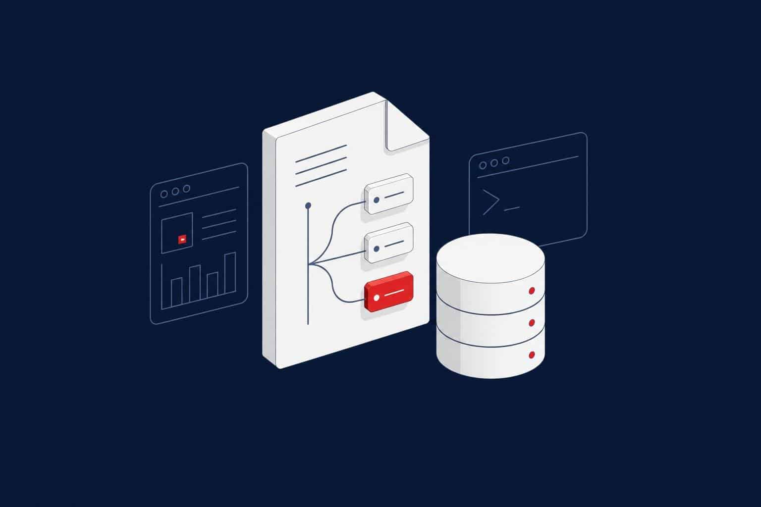 Document tree with a few tagged branches next to a database, representing SQL Server selective XML indexes
