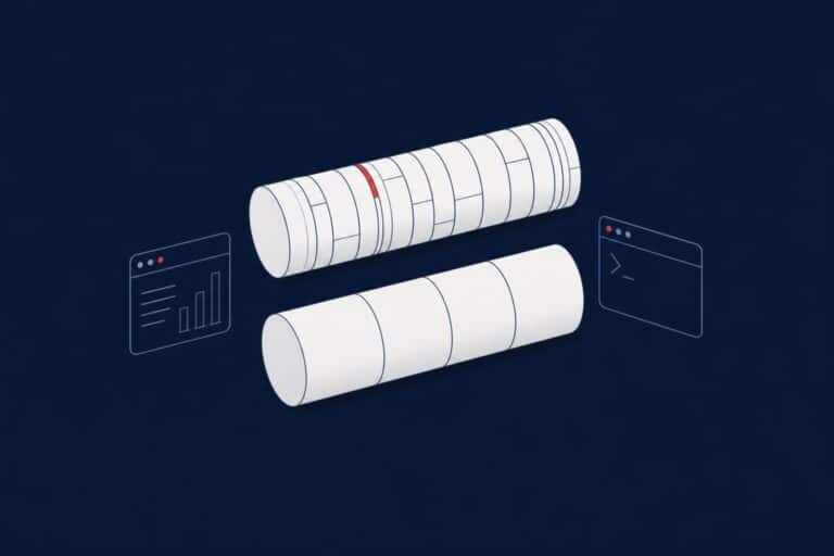 SQL Server transaction log with hundreds of small virtual log files compared to a healthy log with a few evenly sized VLFs