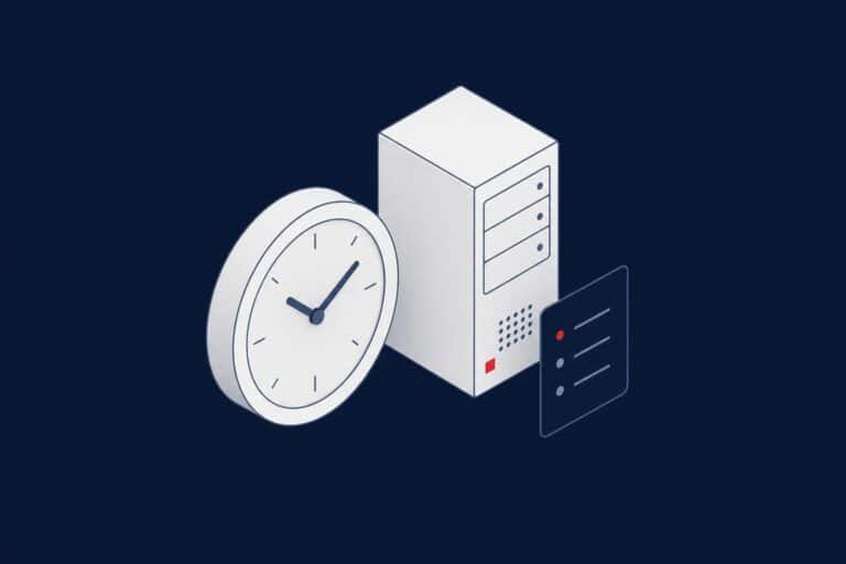 Clock, server and a task list, representing Windows Task Scheduler jobs affecting SQL Server